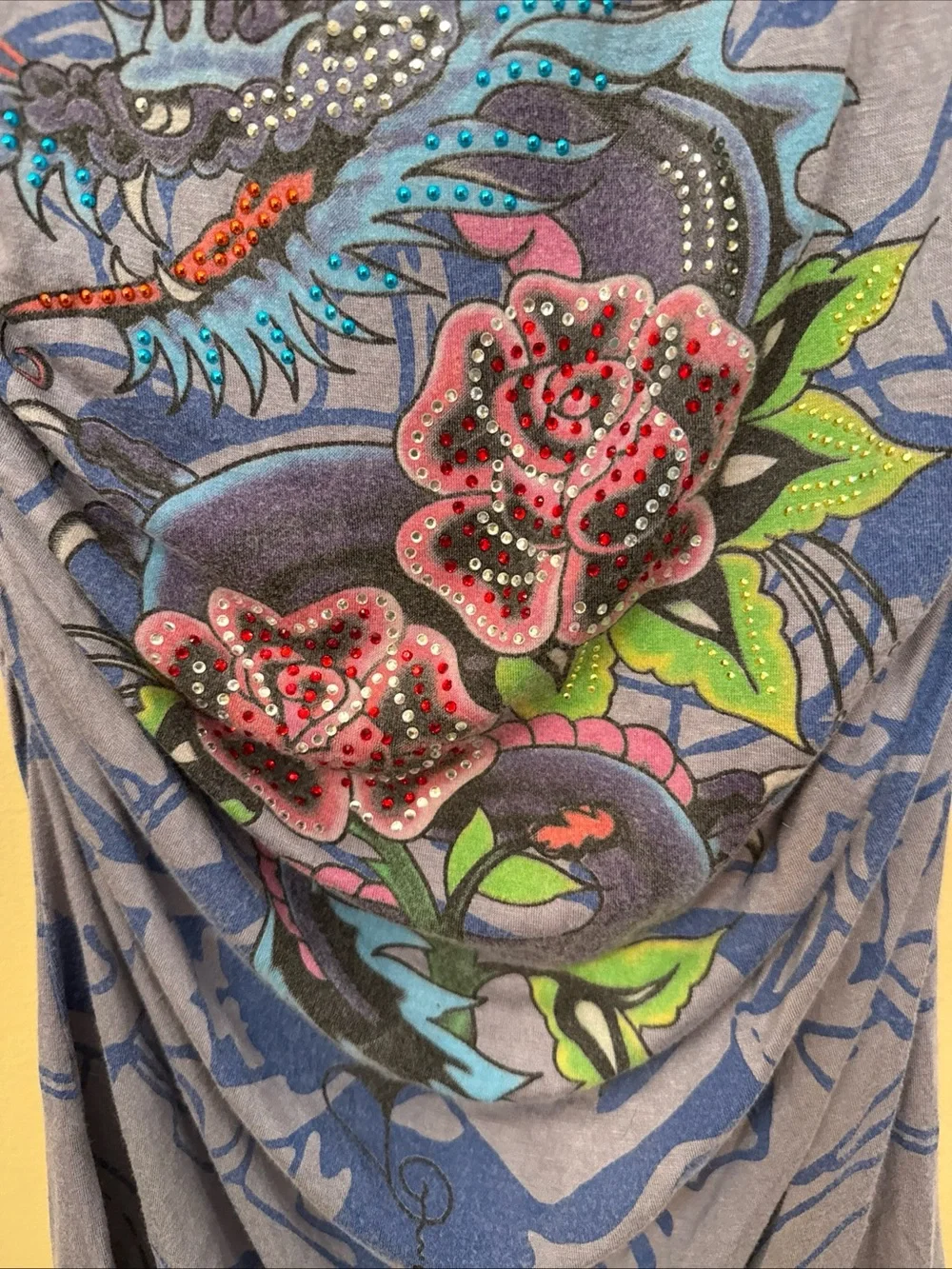Ed Hardy Light Blue Strapless Graphic Dress - Picture 5 of 10